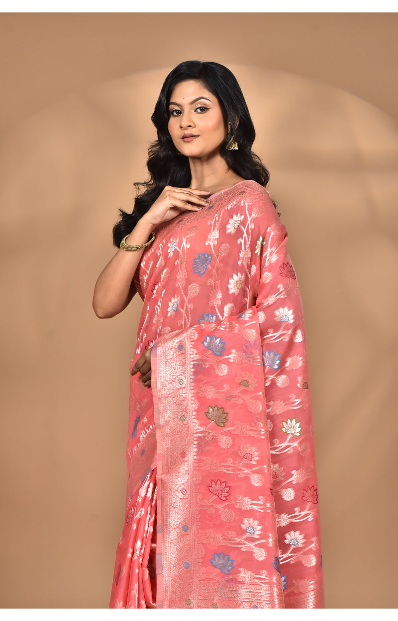 Morchari Women Desgin Chanderi Silk Saree-Peach | Grocsy