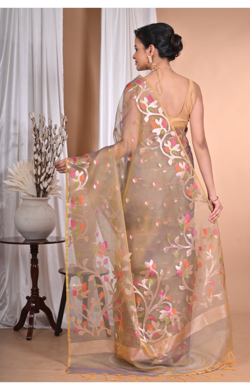 Morchari Heavy Jamdani Silk Orzanga Saree-Mehendi | Grocsy