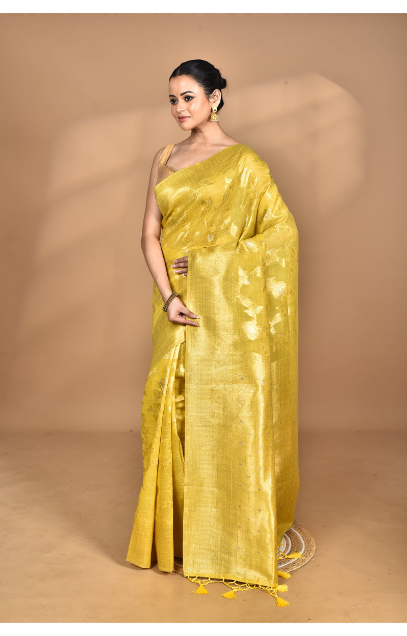 Morchari Banarasi Silk Chanderi Saree-Yellow | Grocsy