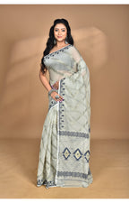 Morchari Pure Cotton Dhakai Jamdani Handloom Saree-Grey | Grocsy