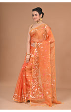 Morchari Heavy Jamdani Silk Orzanga Saree-Orange | Grocsy