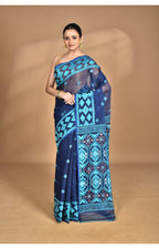 Morchari Pure Cotton Dhakai Jamdani Handloom Saree-Blue | Grocsy