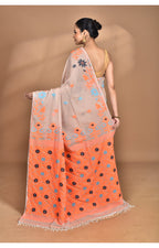 Morchari Pure Cotton Dhakai Jamdani Handloom Saree-Beige | Grocsy