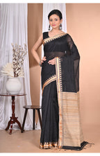 Morchari Pure Cotton Dhakai Jamdani Handloom Saree-Black | Grocsy