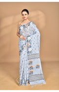Morchari Pure Cotton Dhakai Jamdani Handloom Saree-Grey | Grocsy