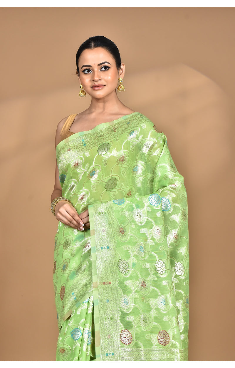 Morchari Women Desgin Chanderi Silk Saree-Green | Grocsy