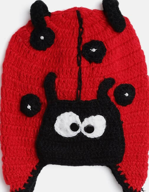 Chutput Kids Woollen Hand Knitted Bug Detail Cap - Red | Grocsy