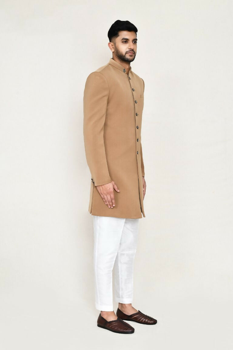 Joban Fashion Chiku Colored Terry Rayon Fabric Indo Western With Straight Fit Pant | Grocsy