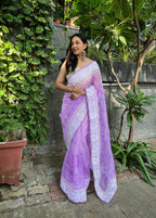 Vamsee Palak Saavi Lavender Organza Saree | Grocsy