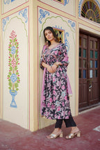 Vaasva Women Rani Muslin Embroidered Kurta, Pant & Dupatta Set | Grocsy