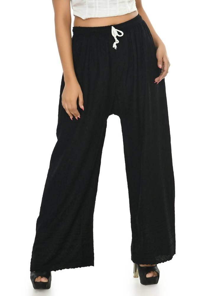 Mominos Fashion Moeza Reyon Cotton Black Chikan Work Palazzo | Grocsy