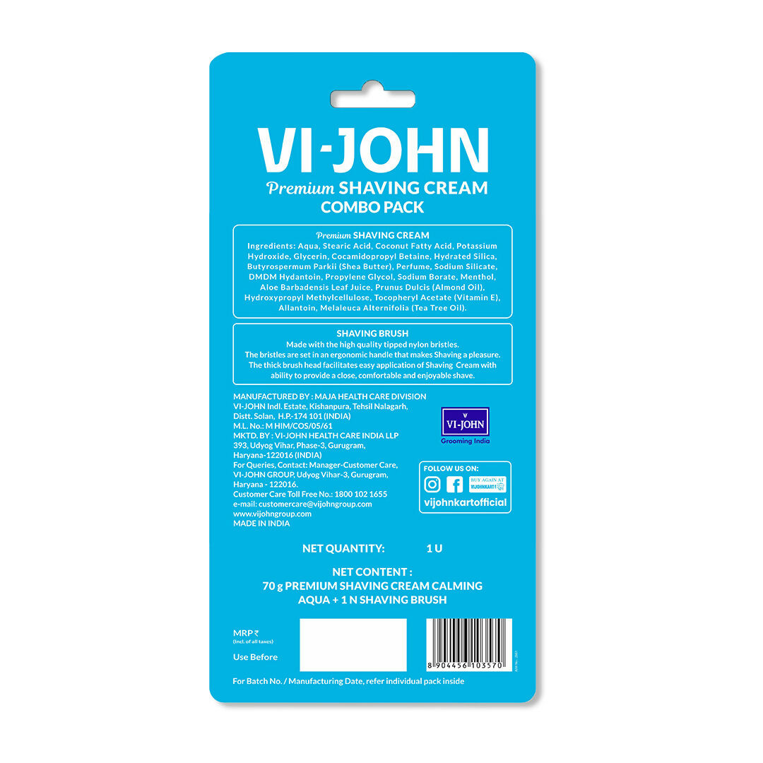 VI-JOHN Dermatologically Tested Premium Purifying Charcoal Shaving Cream With Shaving Brush Enriched with Aloevera & Jojoba Oil Free From Silicone, Paraben & Mineral Oil | Grocsy