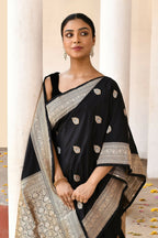 Joban Fashion Black Pure Katan Pure Handloom Banarasi Silk Saree | Grocsy