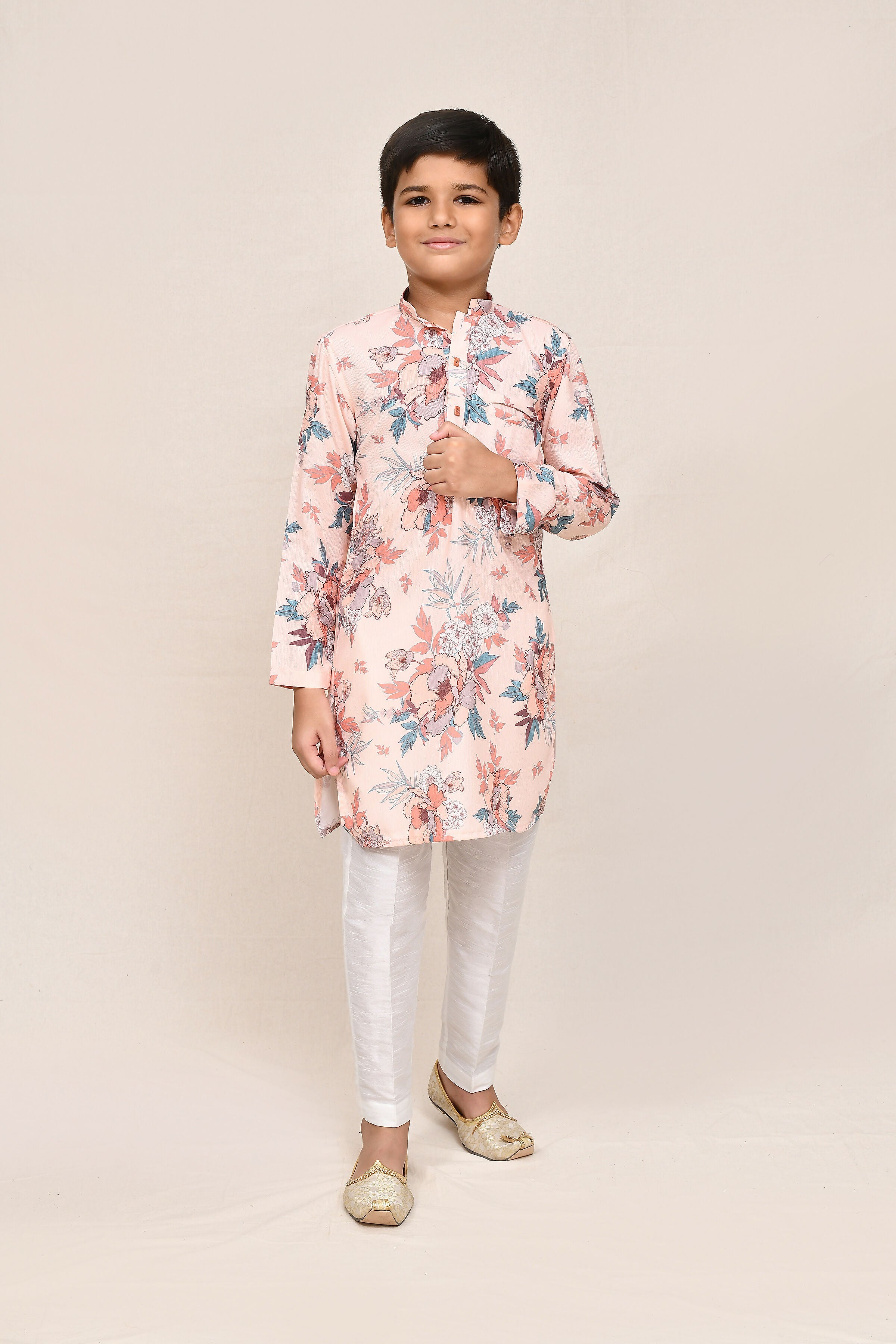Joban Fashion Cotton Silk Peach Kurta With Straight Fit Pant | Grocsy