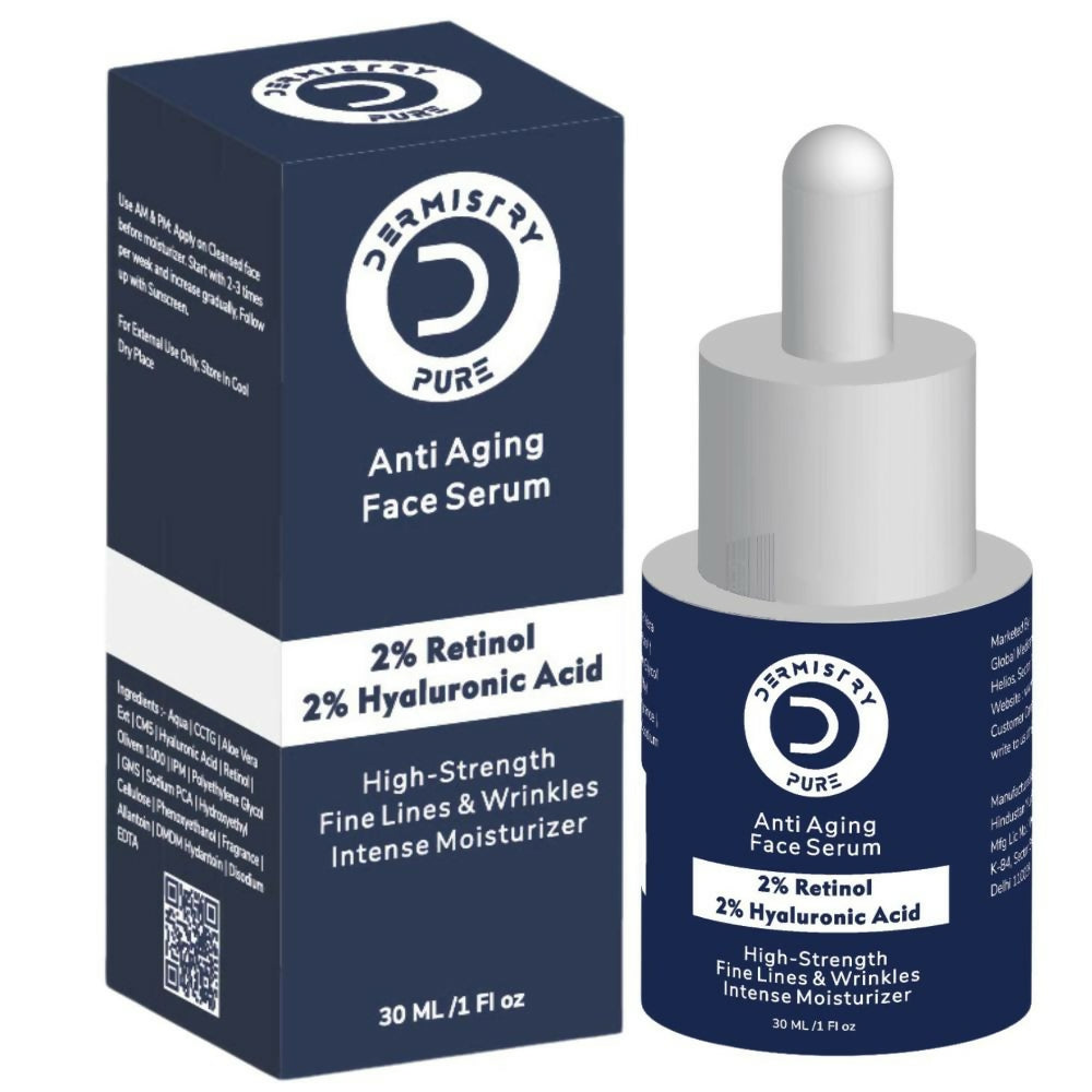 Dermistry Pure 2% Retinol 2% Hyaluronic Acid Anti Aging Moisturizer Fine Lines Wrinkles Face Serum | Grocsy