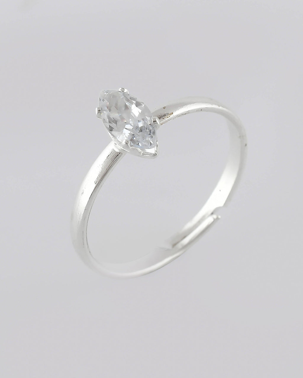 VOJ white CZ-detail Stainless Steel Cubic Zirconia Silver Plated adjustable finger Ring | Grocsy