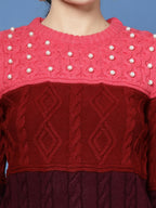 Women Color Block Marron Acrylic Winter Sweater - Wool Trees | Grocsy