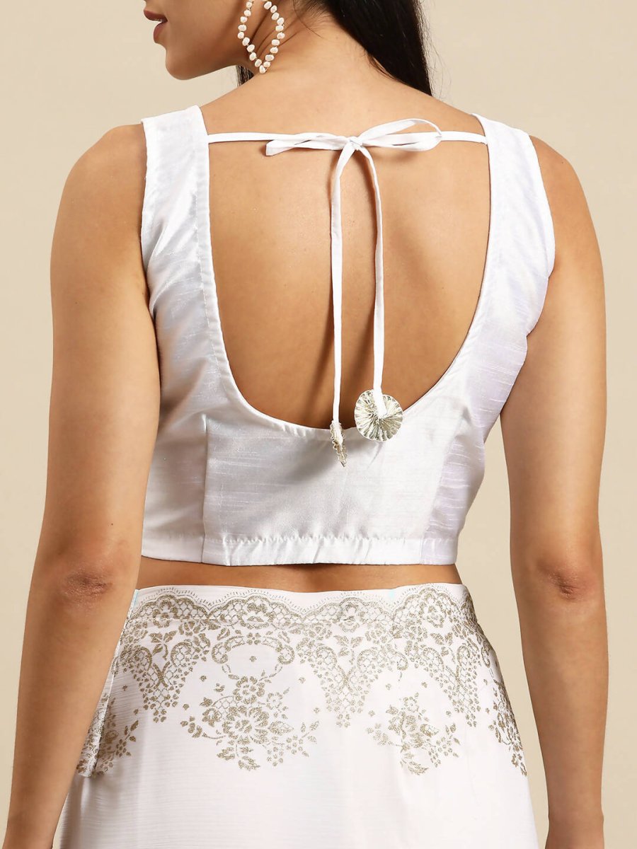 Ahalyaa Women's Traditional Semi Stitch Saree - White | Grocsy