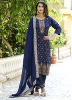 Vegaa Fashion Navy Blue Viscose Rayon Embroidered Salwar Suit | Grocsy