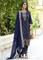 Vegaa Fashion Navy Blue Viscose Rayon Embroidered Salwar Suit | Grocsy