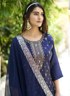 Vegaa Fashion Navy Blue Viscose Rayon Embroidered Salwar Suit | Grocsy