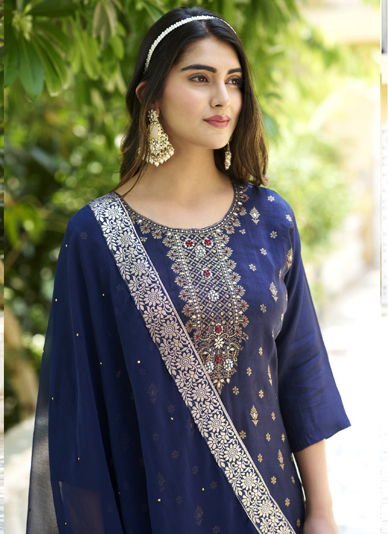 Vegaa Fashion Navy Blue Viscose Rayon Embroidered Salwar Suit | Grocsy