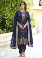 Vegaa Fashion Navy Blue Viscose Rayon Embroidered Salwar Suit | Grocsy