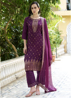 Vegaa Fashion Violet Viscose Rayon Embroidered Salwar Suit | Grocsy