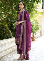 Vegaa Fashion Violet Viscose Rayon Embroidered Salwar Suit | Grocsy