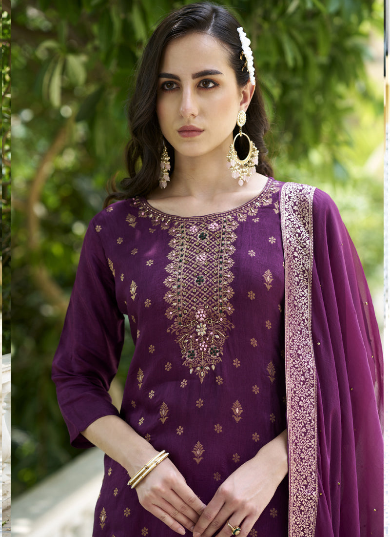 Vegaa Fashion Violet Viscose Rayon Embroidered Salwar Suit | Grocsy