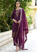 Vegaa Fashion Violet Viscose Rayon Embroidered Salwar Suit | Grocsy