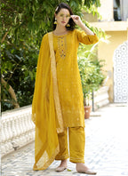 Vegaa Fashion Yellow Viscose Rayon Embroidered Salwar Suit | Grocsy