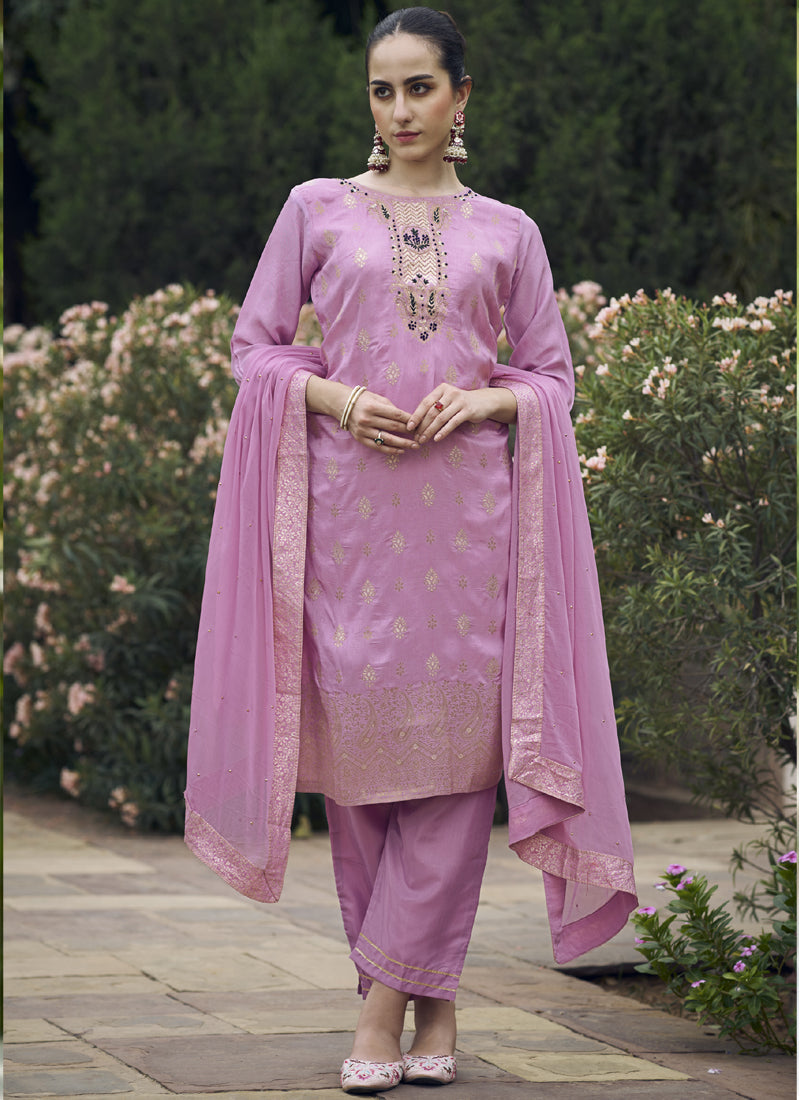 Vegaa Fashion Onion Pink Viscose Rayon Embroidered Salwar Suit | Grocsy