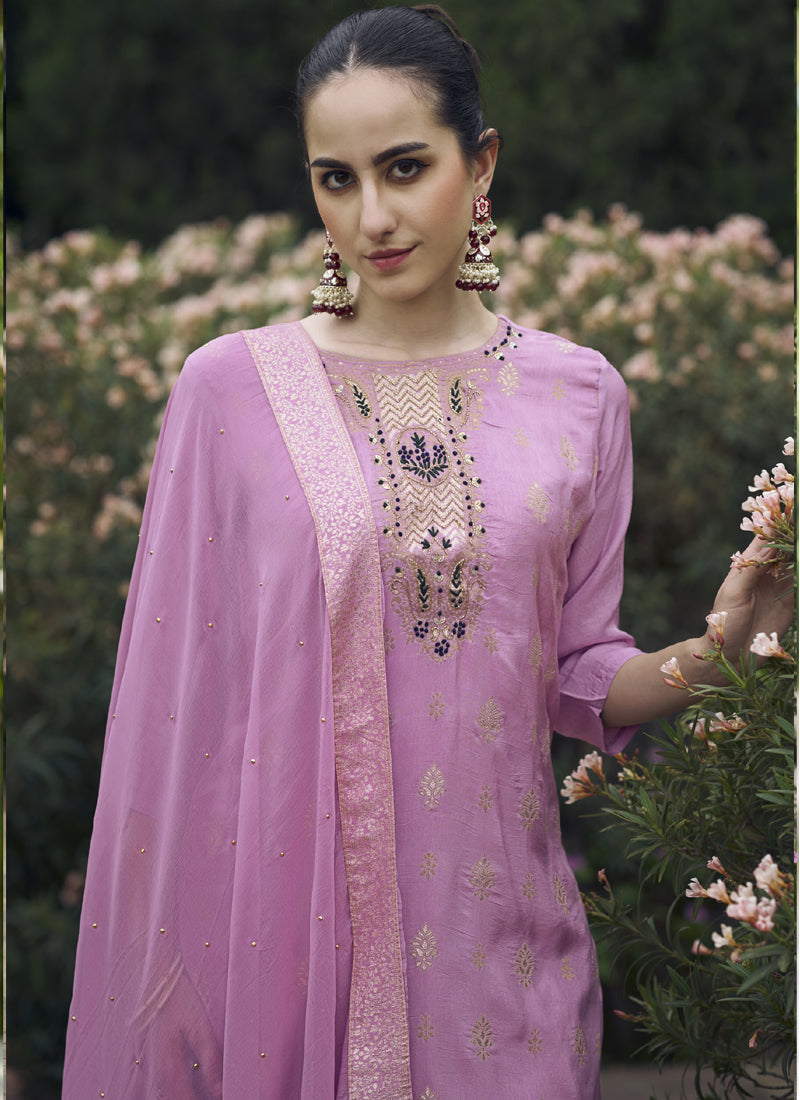 Vegaa Fashion Onion Pink Viscose Rayon Embroidered Salwar Suit | Grocsy