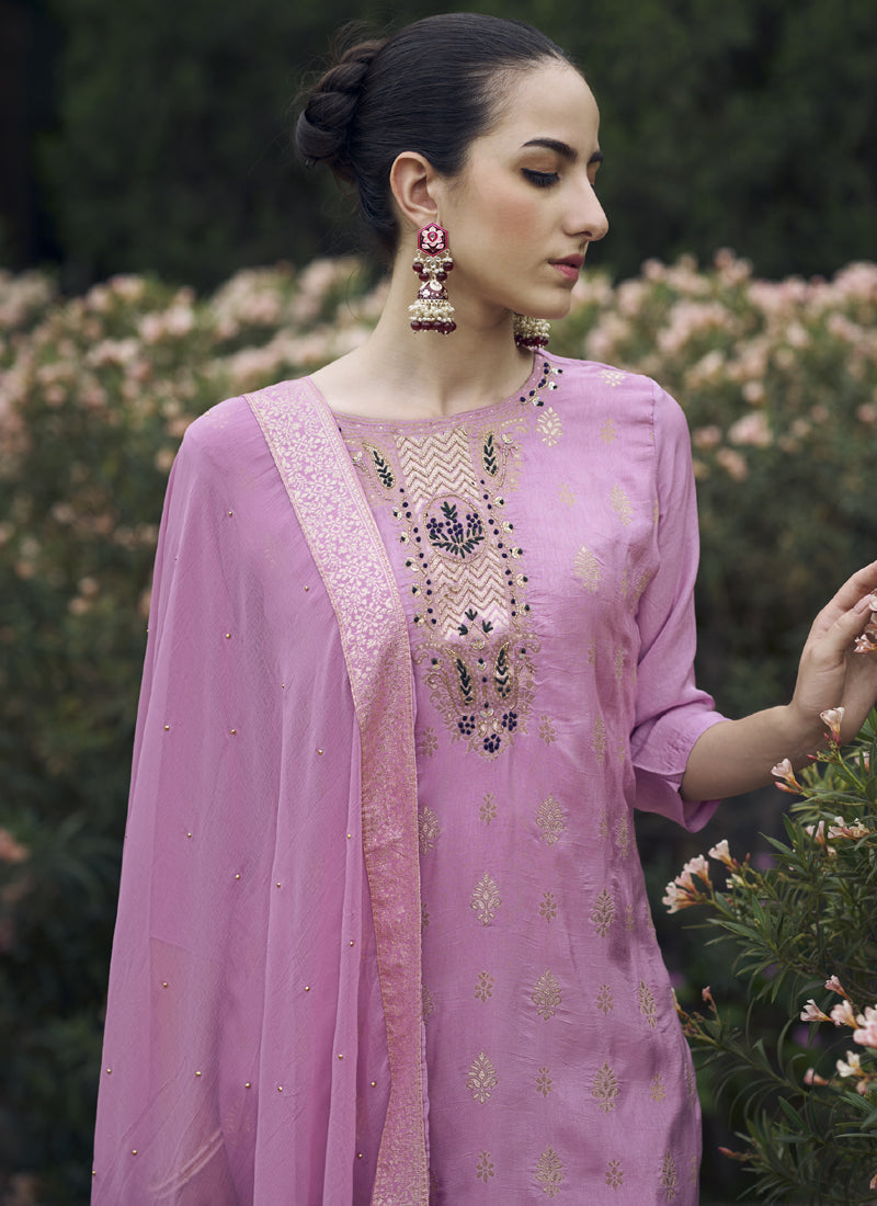 Vegaa Fashion Onion Pink Viscose Rayon Embroidered Salwar Suit | Grocsy