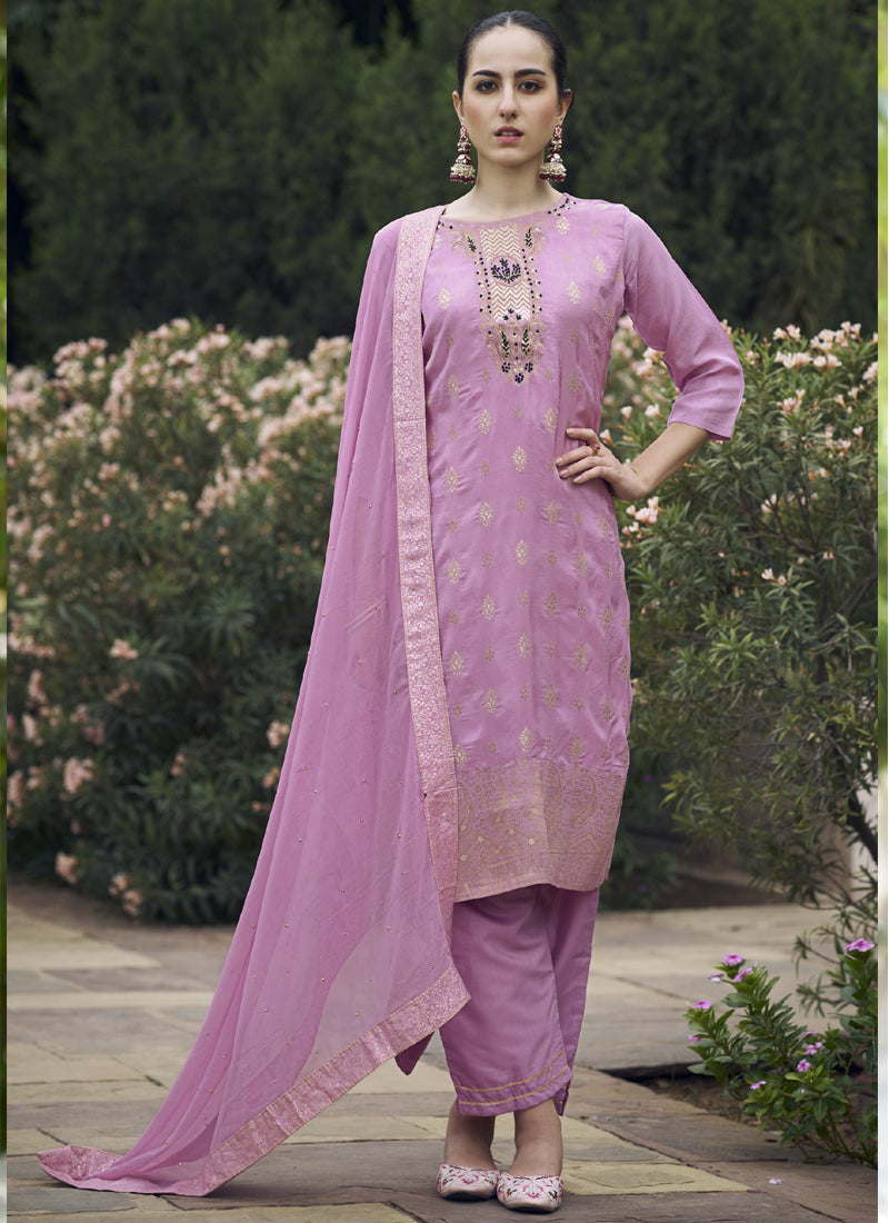Vegaa Fashion Onion Pink Viscose Rayon Embroidered Salwar Suit | Grocsy