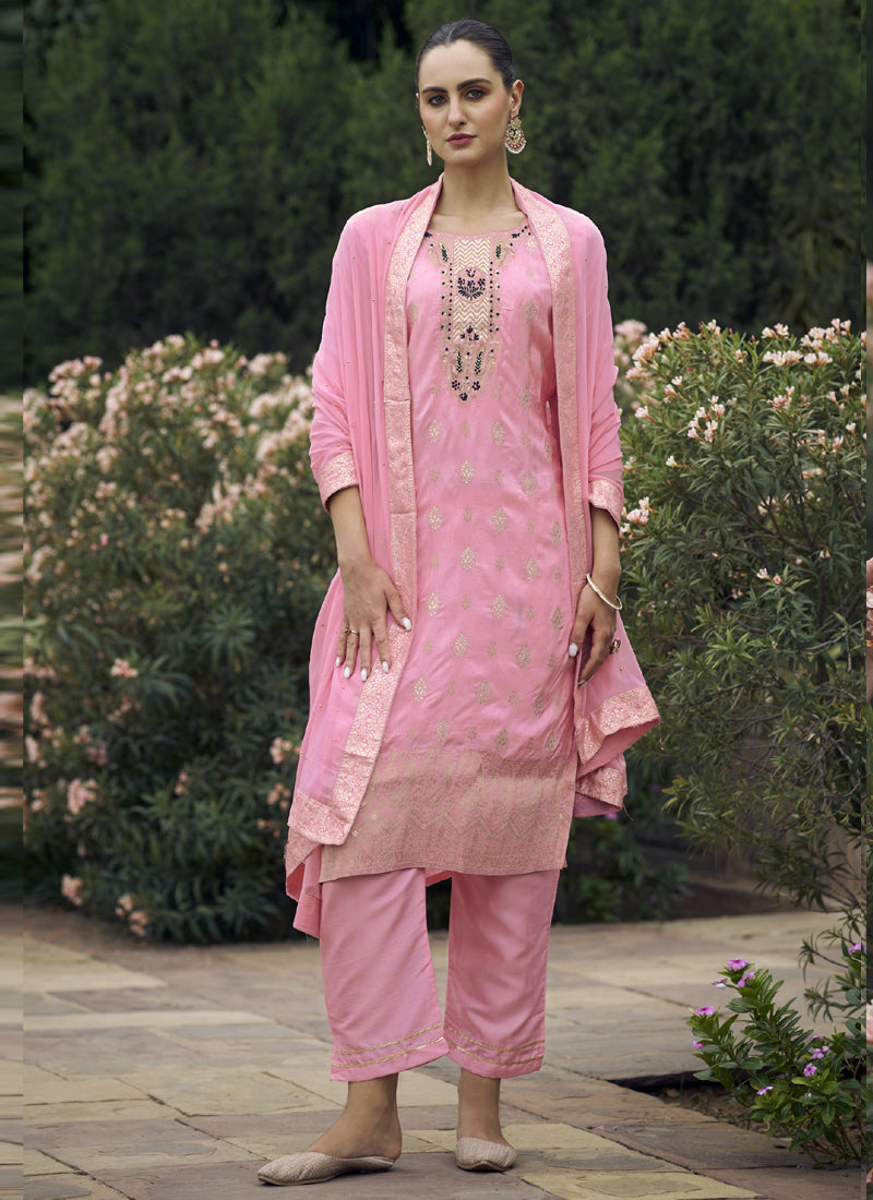 Vegaa Fashion Baby Pink Viscose Rayon Embroidered Salwar Suit | Grocsy