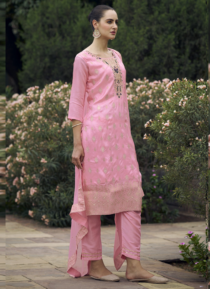 Vegaa Fashion Baby Pink Viscose Rayon Embroidered Salwar Suit | Grocsy