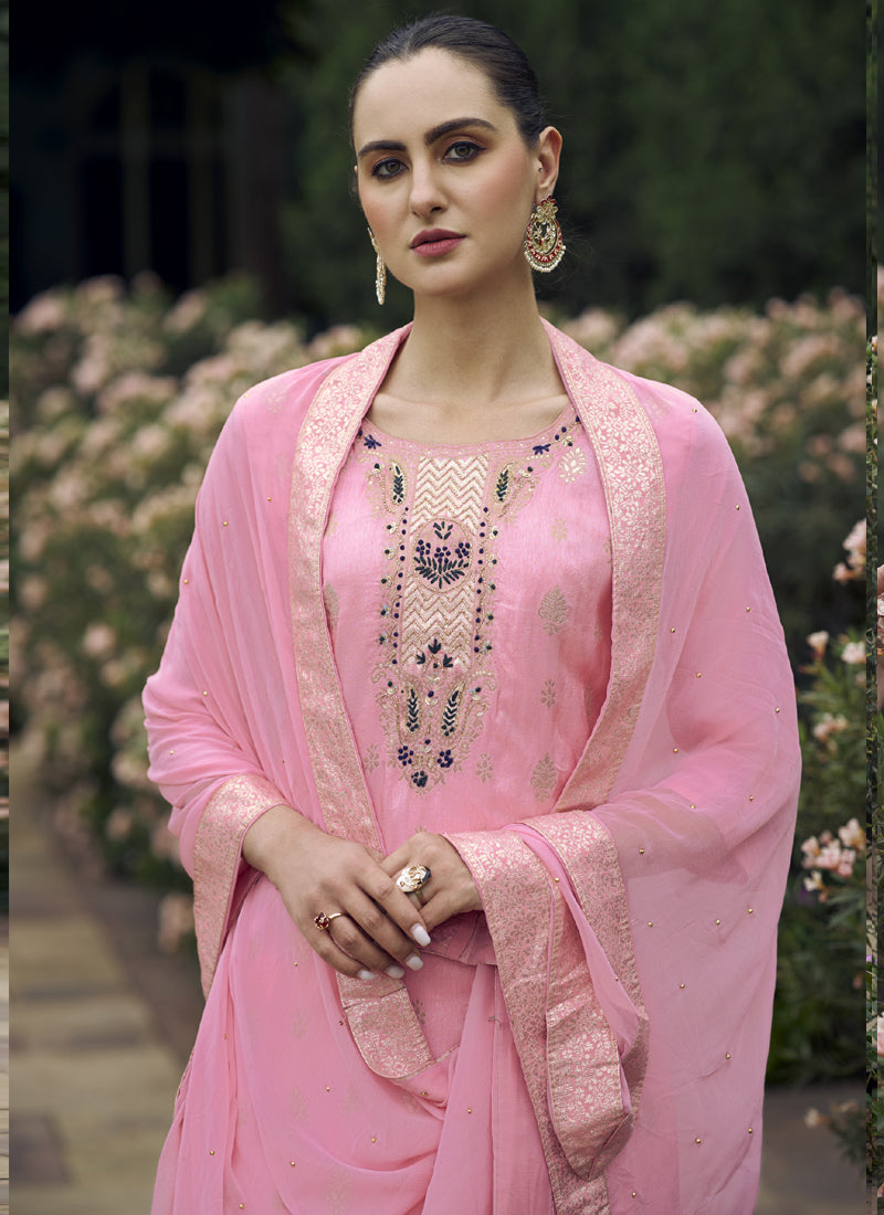 Vegaa Fashion Baby Pink Viscose Rayon Embroidered Salwar Suit | Grocsy