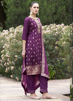 Vegaa Fashion Wine Viscose Rayon Embroidered Salwar Suit | Grocsy