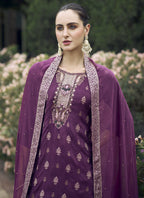 Vegaa Fashion Wine Viscose Rayon Embroidered Salwar Suit | Grocsy