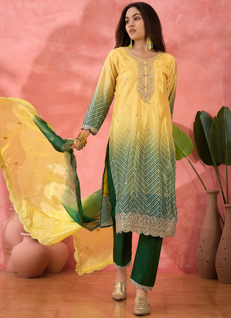 Vegaa Fashion Yellow Chinon Silk Embroidered Salwar Suit | Grocsy