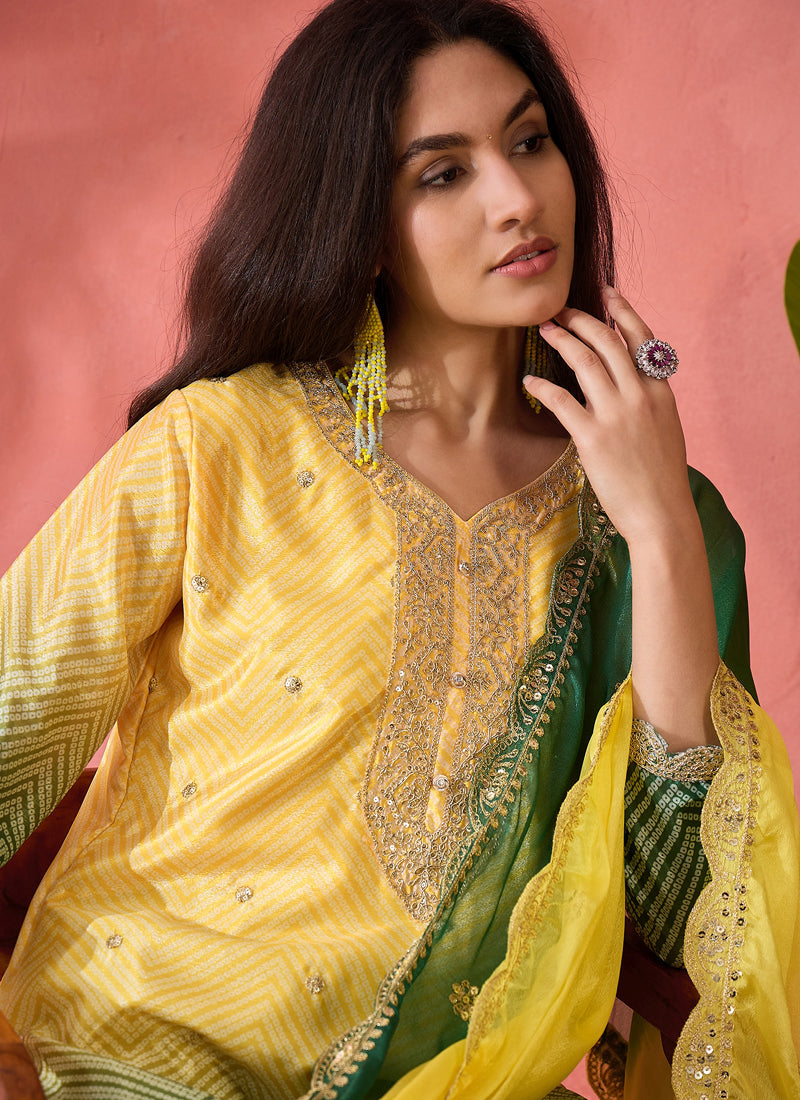 Vegaa Fashion Yellow Chinon Silk Embroidered Salwar Suit | Grocsy
