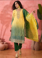 Vegaa Fashion Yellow Chinon Silk Embroidered Salwar Suit | Grocsy