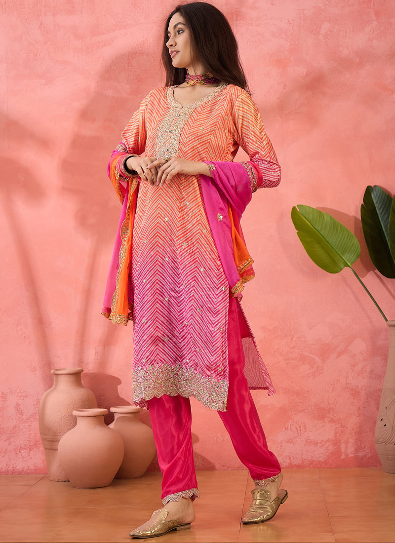 Vegaa Fashion Pink Chinon Silk Embroidered Salwar Suit | Grocsy