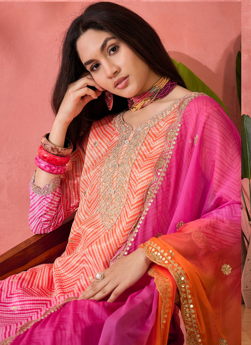 Vegaa Fashion Pink Chinon Silk Embroidered Salwar Suit | Grocsy