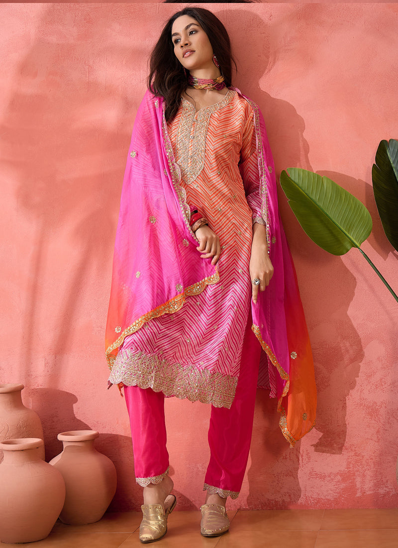 Vegaa Fashion Pink Chinon Silk Embroidered Salwar Suit | Grocsy