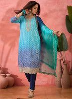 Vegaa Fashion Sky Blue Chinon Silk Embroidered Salwar Suit | Grocsy