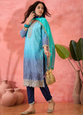 Vegaa Fashion Sky Blue Chinon Silk Embroidered Salwar Suit | Grocsy