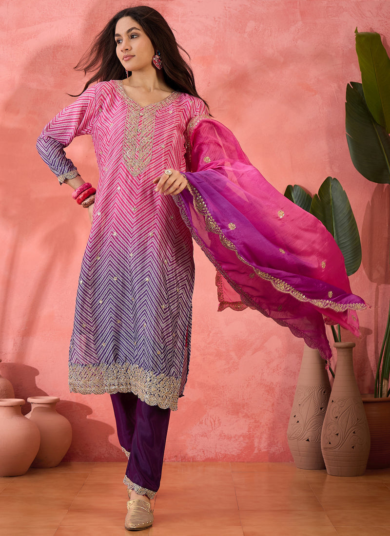 Vegaa Fashion Pink Chinon Silk Embroidered Salwar Suit | Grocsy
